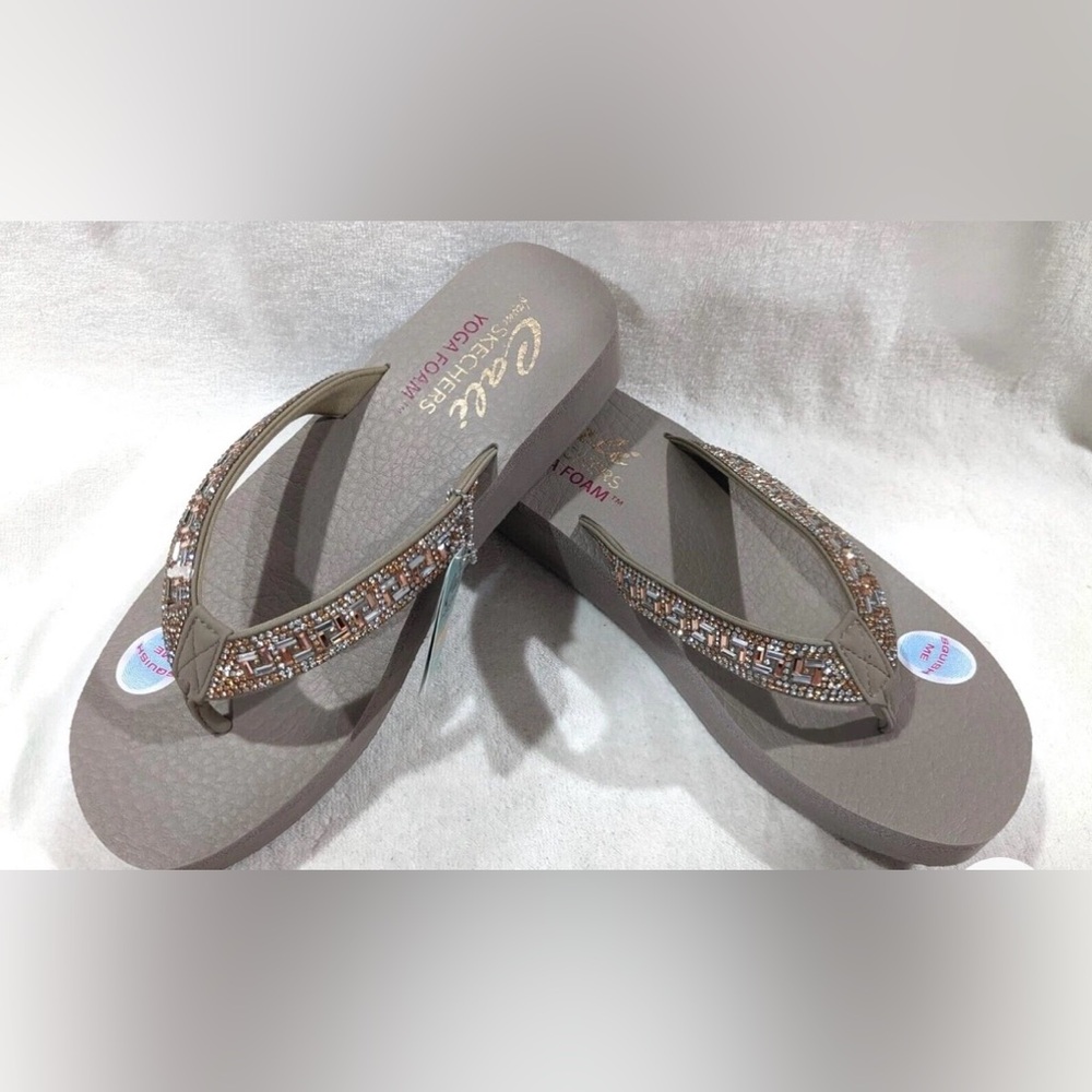 CALIA by Skechers Vinyasa Geo Queen Taupe Wedge Sandals  Thong 10 NWT